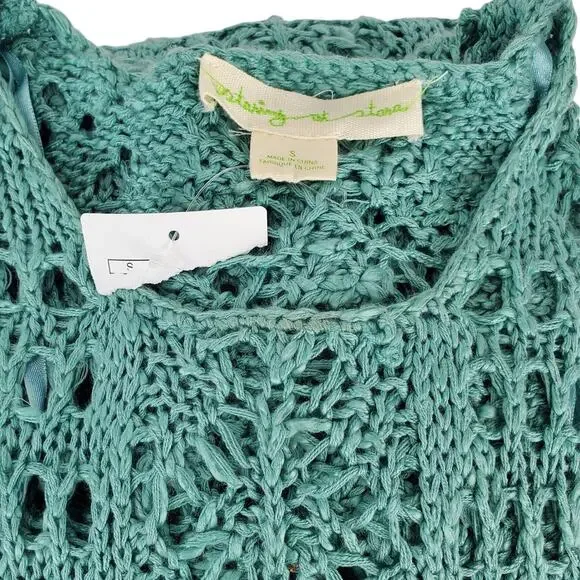 Anthropologie Open Crochet Knit Sweater S Mint Green Western Country Cowgirl NWT - Picture 4 of 8